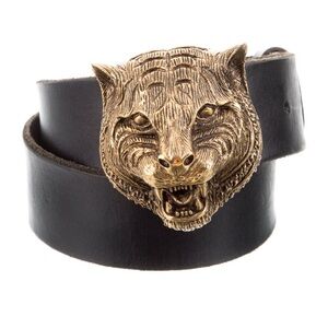 Feline Head Accent leather belt Authentic Gucci